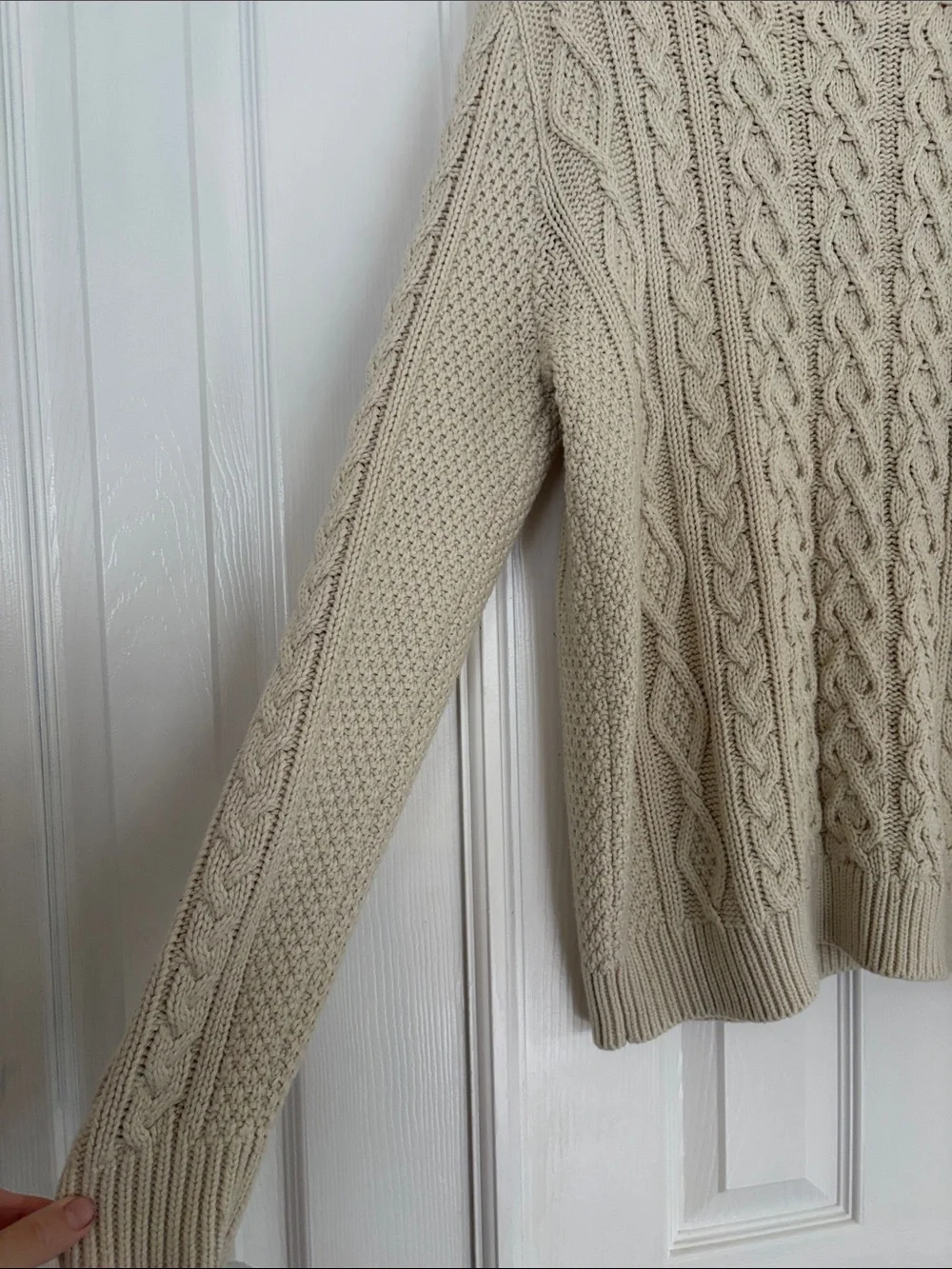H&M L.O.G.G. Men's Cream Cable Knit Crewneck Grandpa Tunic Sweater Size Medium